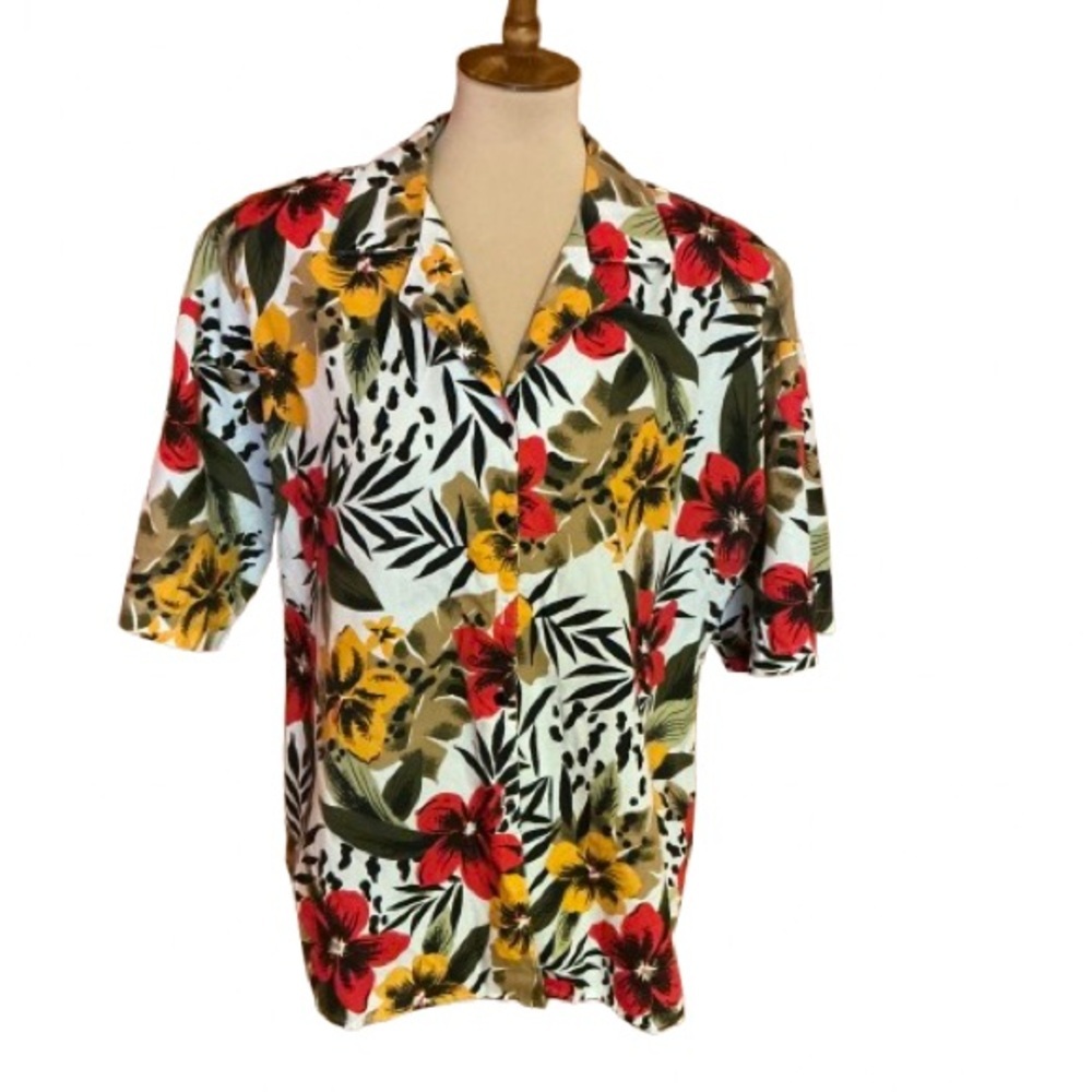 Vintage 80s tropical flowers oversized shirt - Picture 1 of 9